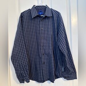 Egara - Men’s Dark Blue Plaid Button Down Shirt.  Size XL. 100% Cotton
